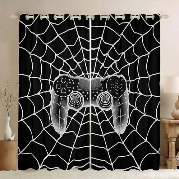 Manfei Kids Silver Gamepad Black Out Curtains,Game Gamer Curtains Pack of 2 (42x63 Each),Modern Video Game Bedroom Curtains For Boys Kids,Ultra Soft Home Decor