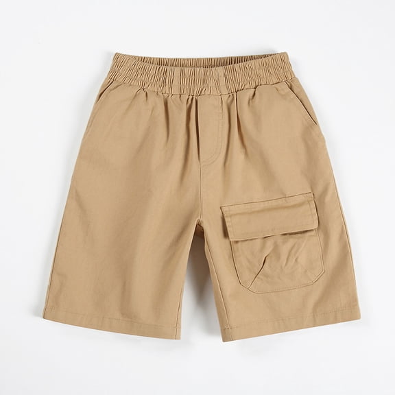 ITSAME Boys Cargo Shorts, Elastic Waist Active Fit with Pockets Summer Fashion Casual Thin Shorts Khaki 8T