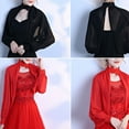 thumbnail image 5 of Women Elegant Side Split Long Sleeve Wedding Shawl Cape Halter Neck Chiffon Shrug Capelet Open Front Backless Floral Lace Bridal Jacket Bolero, 5 of 19