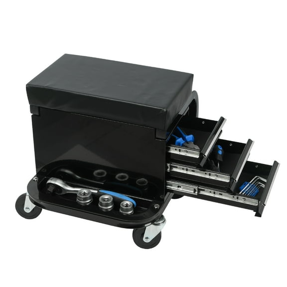 Jopath Tool Storage Cart Rolling Creeper Garage/ Shop Seat with Three Built-in Drawers, Rolling Tool Chest,Black