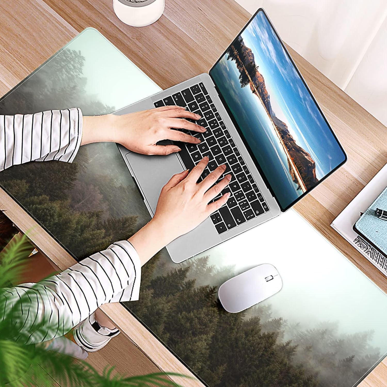 Trees Forest Desk Mat, Desk Accessory, Cute Workspace, Trendy Workspace, Trendy, 35.4x15.7in Large Gaming Mouse Pad, Cute Desk Topper, Pretty Desk Pad