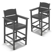 FOOWIN Outdoor Adirondack Bar Chairs Set of 2, All Weather HDPE Patio Set, Grey