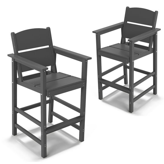 FOOWIN Outdoor Adirondack Bar Chairs Set of 2, All Weather HDPE Patio Set, Grey