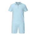 thumbnail image 4 of TIMIFIS Men's Short Ensembles Outfits 2 Piece Survêtement Short Manches Décontracté Uni Col Rabattu Zip Pull Sport Short Manches Costume - Automne, 4 of 5