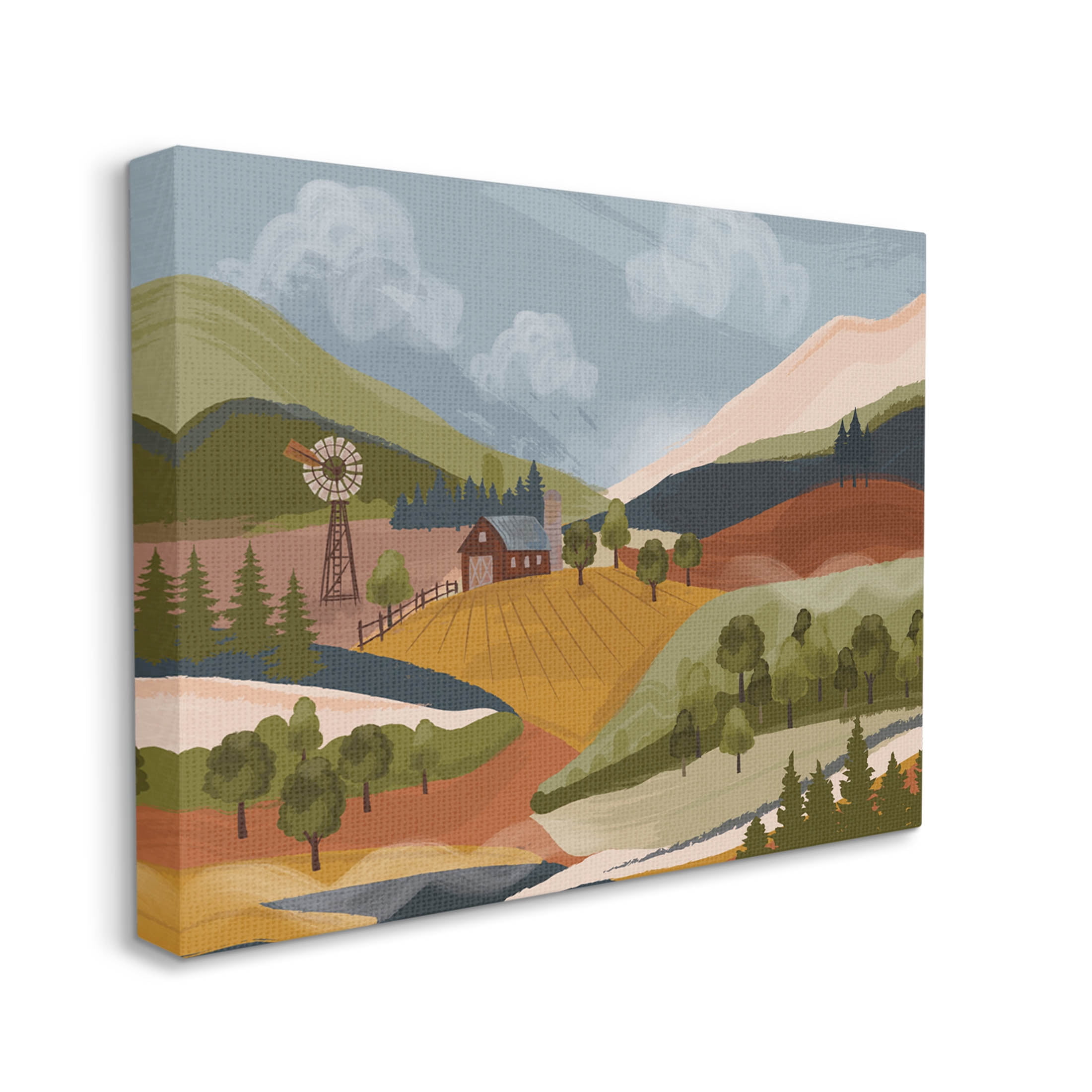 Rolling Country Hills Farm Scenery Landscape Graphic Art Gallery Wrapped Canvas Print Wall Art