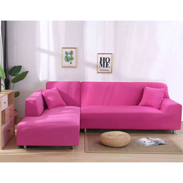 Housse de Canapé Élastique Housse de Canapé d'Angle Polyester Housse de Canapé + 2 Taies d'Oreiller (Rose Rouge * Simple 90-140cm * 1pcs)