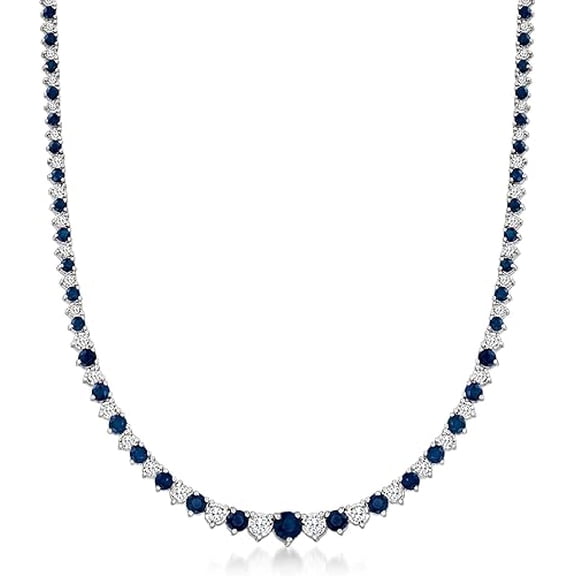 Beryl Creation 15Ctw Round Cut Sapphire And Diamond Wedding 3 Prongs Tennis Necklace in Sterling Silver-18
