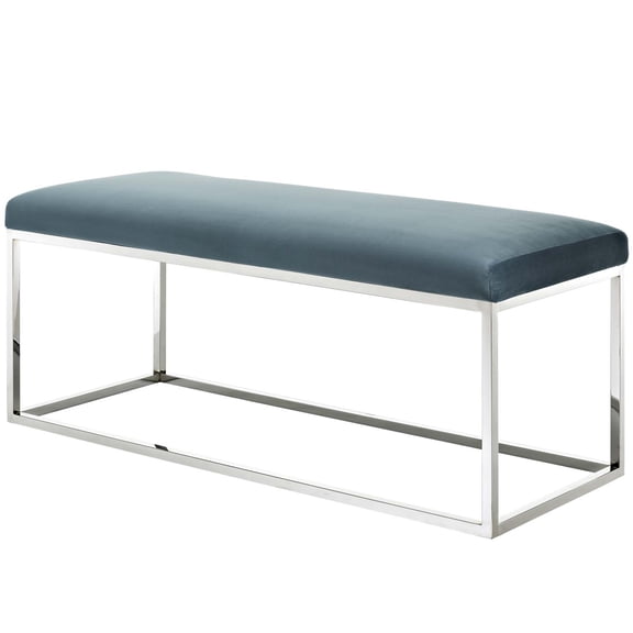 Modern Contemporary Urban Design Living Room Lounge Club Lobby Accent Chair Bench, Velvet Fabric Metal Steel, Blue