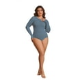 thumbnail image 6 of POSESHE Women's Plus Size Long Sleeve Bodysuit,Slim Fit Crew Neck Tops Cotton Bodysuit for Women,Danny Blue,Size M, 6 of 8