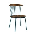 thumbnail image 2 of 21" X 19" X 32" Brown Oak Wood and Teal Metal Side Chair Set of 2, 2 of 6