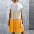 thumbnail image 3 of Vestido de empalme de color en contraste Vestido clásico de una pieza con puños con volantes Lavable a máquina para verano Amarillo M, 3 of 5