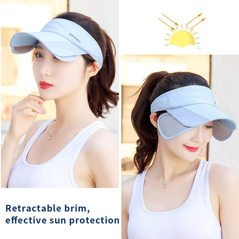 Sun Visor Hat - Women Adjustable Golf Cap with Retractable Brim, UV Protection Beach/Tennis Sport Hat, Adult Unisex, Size: One size, Blue