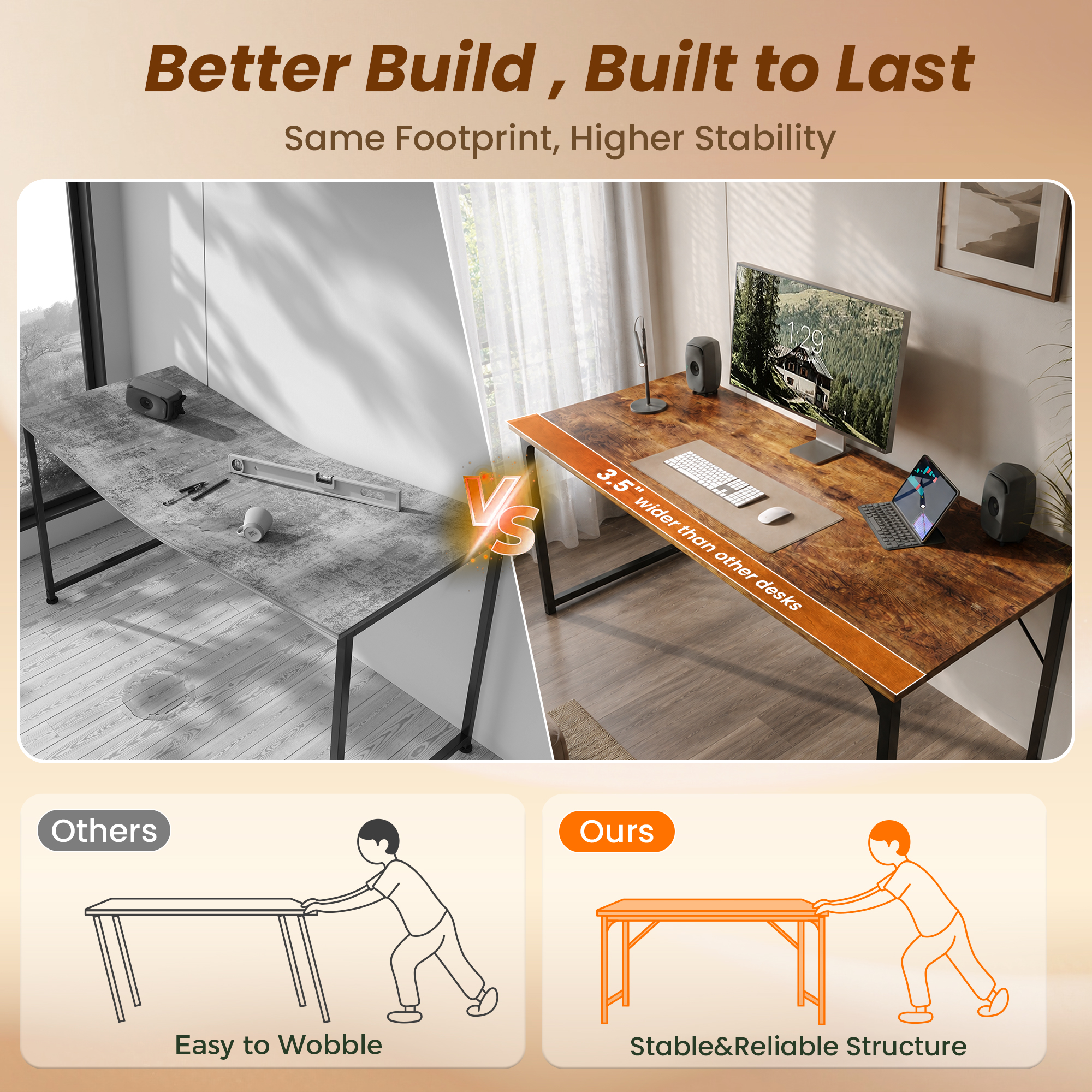 Amadwell 54" Computer Desk, Rustic Brown photo 7