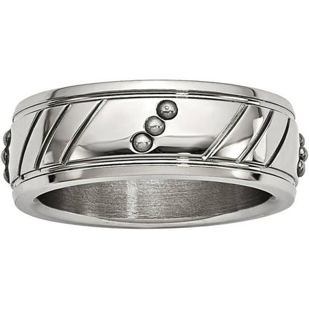Primal Steel Primal Steel Stainless Steel Polished Beaded Grooved Ring