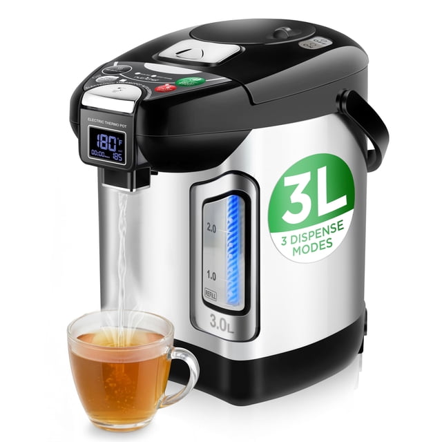 NutriChef Digital Water Boiler and Warmer - 3L/3.17 Qt Stainless Electric Hot Water Dispenser w/ LCD Display, Rotating Base, Keep Warm, Auto Shut Off