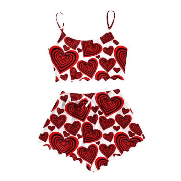 Women's Pajama Sets Trendy Valentine'S Day Print 2 Pcs Sleeveless Top And Shorts Set Women Sleepwear