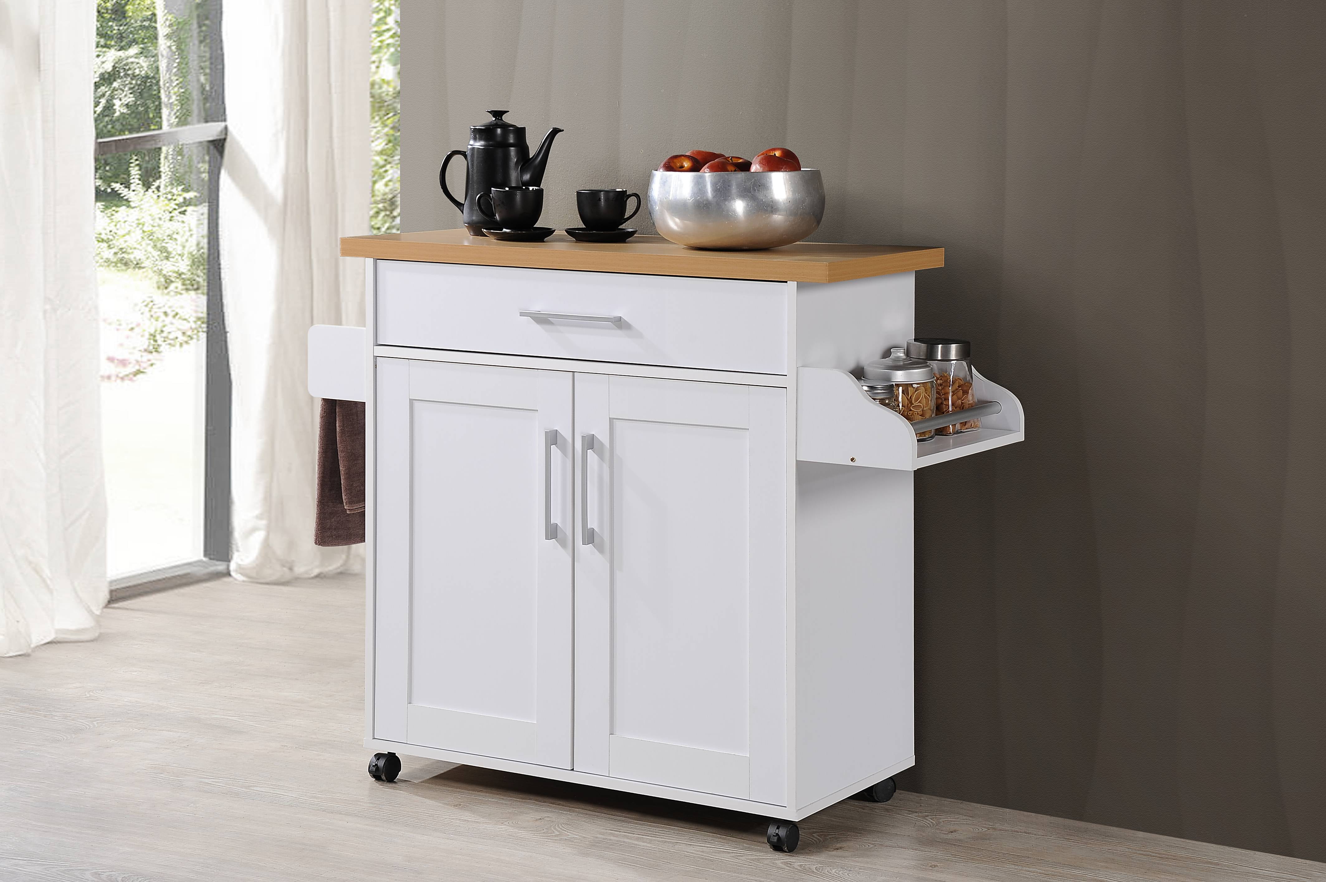 Hodedah Kitchen Island Cart with Microwave Storage, Spice Rack