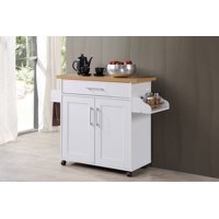 Hodedah Kitchen Cart with Spice Rack plus Towel Holder, White