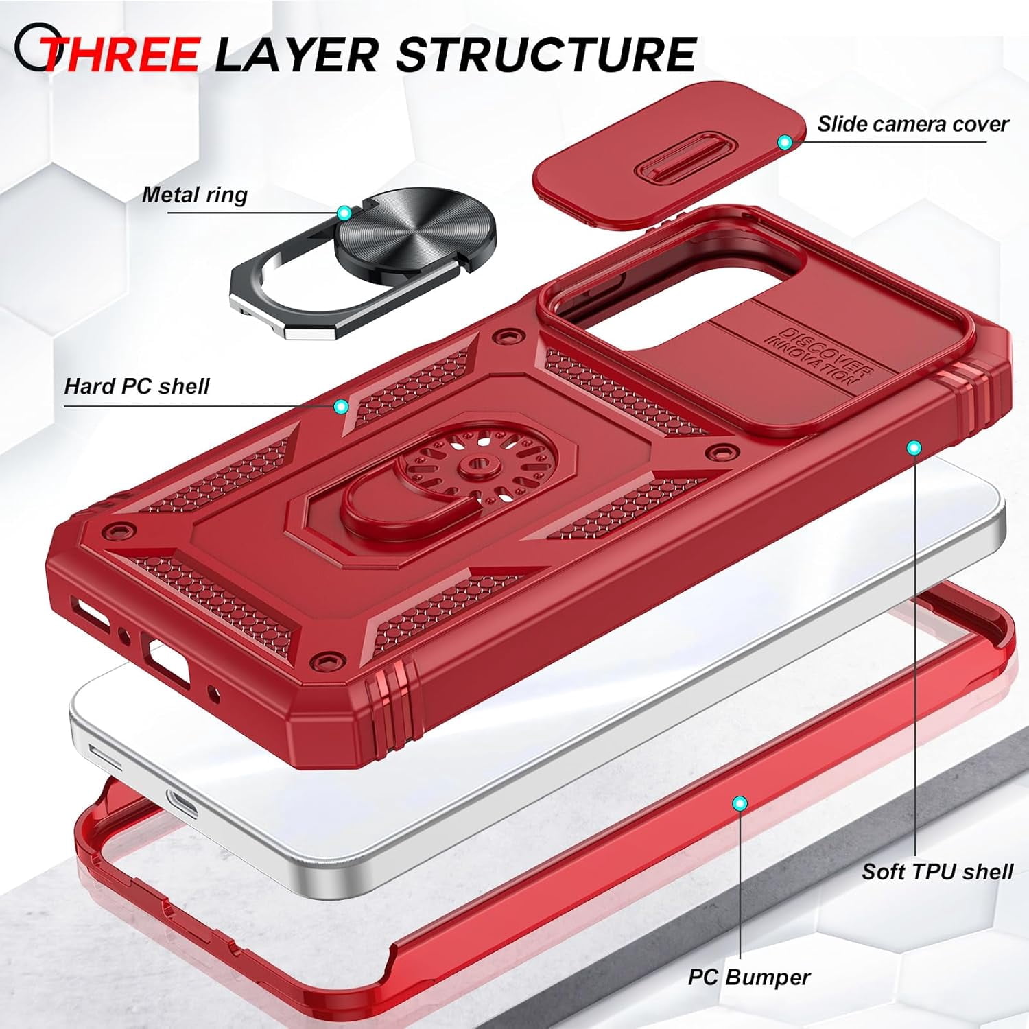 RGHJAR-Compatible for Samsung Galaxy A35-5G Case: Galaxy A35 5G Phone Case with Screen Protector X2, Camera Cover & Magnetic Satnd, Full Body Protection Cell Android Funda para Samsung A 35 5G, Red