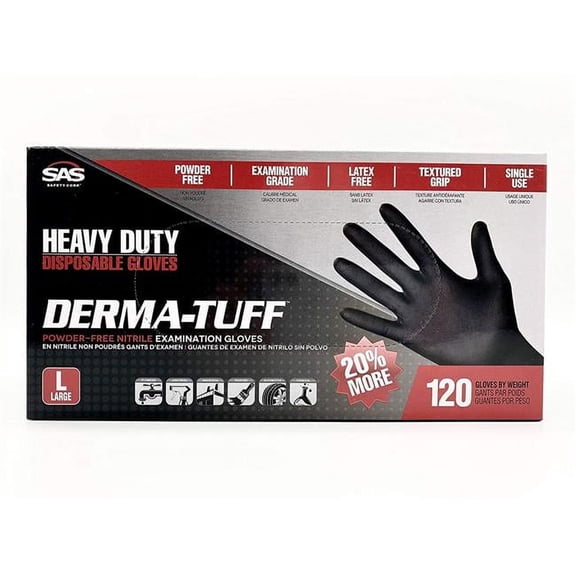 SAS Dermatuff Large Black Nitrile Gloves- One Case (10x 120ct Boxes)