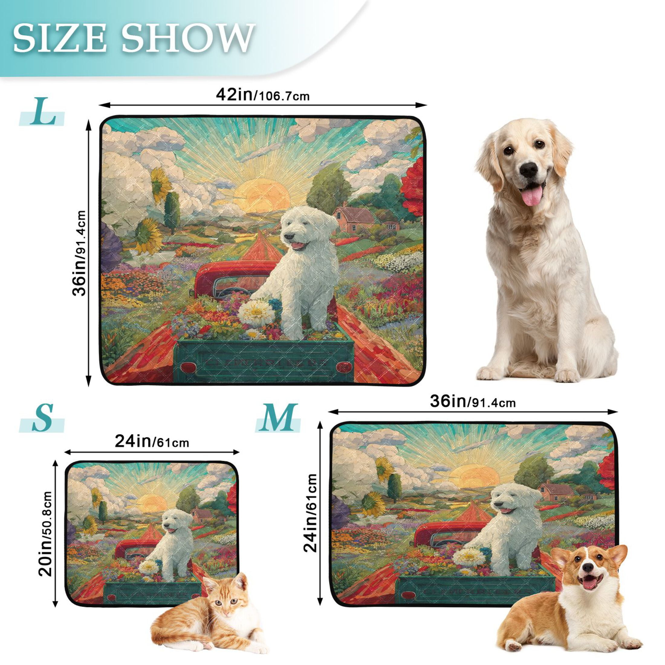 Qxltty English Sheepdog Cat litter Pads Pet Set of 2 Diaper Mats Center Anti-leakage Layer Absorbent Soft and Comfortable