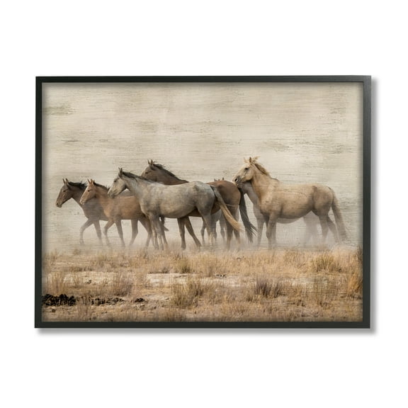 Stupell Industries Rustic Herd of Horses Animals & Insects Painting Black Framed Art Print Wall Art, 14 x 11