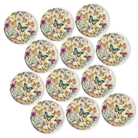 

Strong Refrigerator Magnet Fridge Sticker Colorful Flowers And Butterflies 12Pcs Beautiful Photo Decorative Magnet Set Small Round Crystal Glass Craftwork for Refrigerator Decor