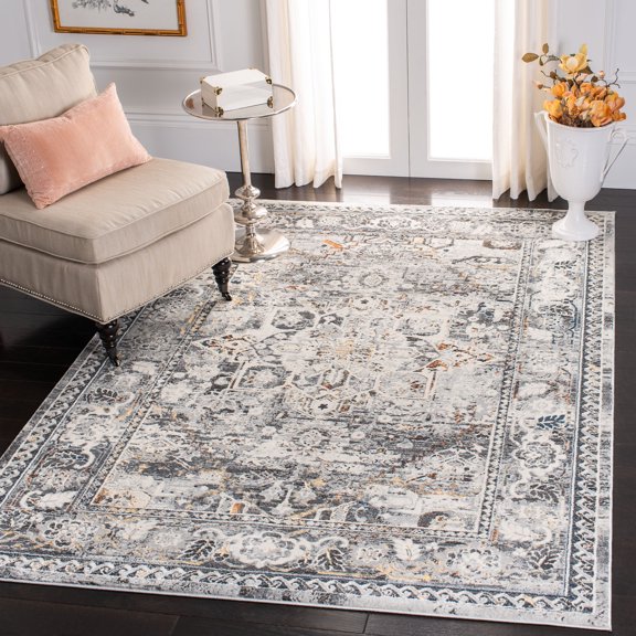 SAFAVIEH Alhambra Leptis Floral Bordered Area Rug, Grey/Cream, 5'2" x 7'