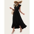 thumbnail image 5 of FreshPretty Women V Neck Summer Dress Cap Sleeve Swiss Dot Boho Flowy Ruffle Slit Beach Party Long Maxi Cocktail Dresses, 5 of 7