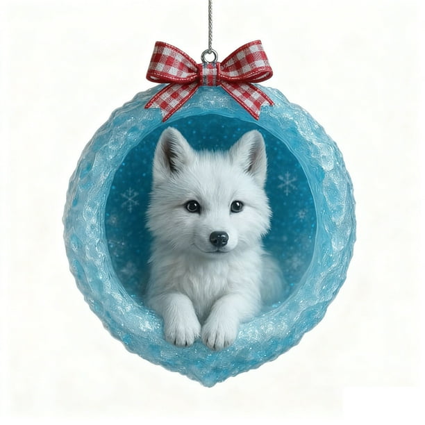 YiJuHui 3pcs Arctic Animals Christmas Ornament Set, Glittering Bauble with Realistic Wildlife Figurines, Festive Holiday Tree Decor for Winter Wonderland Theme