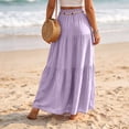thumbnail image 5 of Boho Skirts for Women Elastic High Waist A Line Maxi Skirts Casual Summer Beach Vacation Flowy Pleated Skirts, L, 5 of 9
