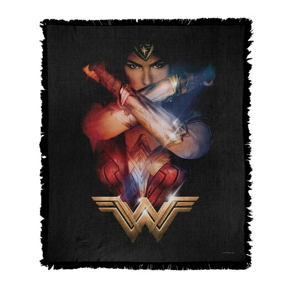 Wonder Woman Blanket, 50'x60' Arms Crossed Woven Tapestry Cotton Blend Fringed Throw