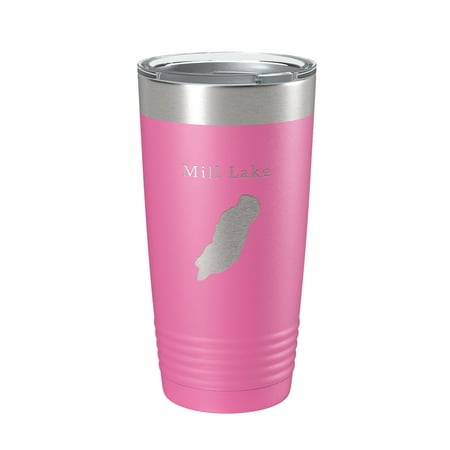 

Mill Lake Map Tumbler Travel Mug Insulated Laser Engraved Coffee Cup Michigan 20 oz Pink