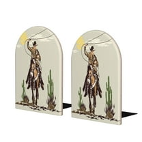 Junzan Vintage Cowboy Riding Horse for Wood Bookends,1 Pair Book Ends for Shelves Book Holder Stand Decorative Book Stoppers for Heavy Duty Books/CD/File/Video Games