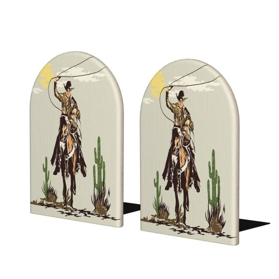 Junzan Vintage Cowboy Riding Horse for Wood Bookends,1 Pair Book Ends for Shelves Book Holder Stand Decorative Book Stoppers for Heavy Duty Books/CD/File/Video Games