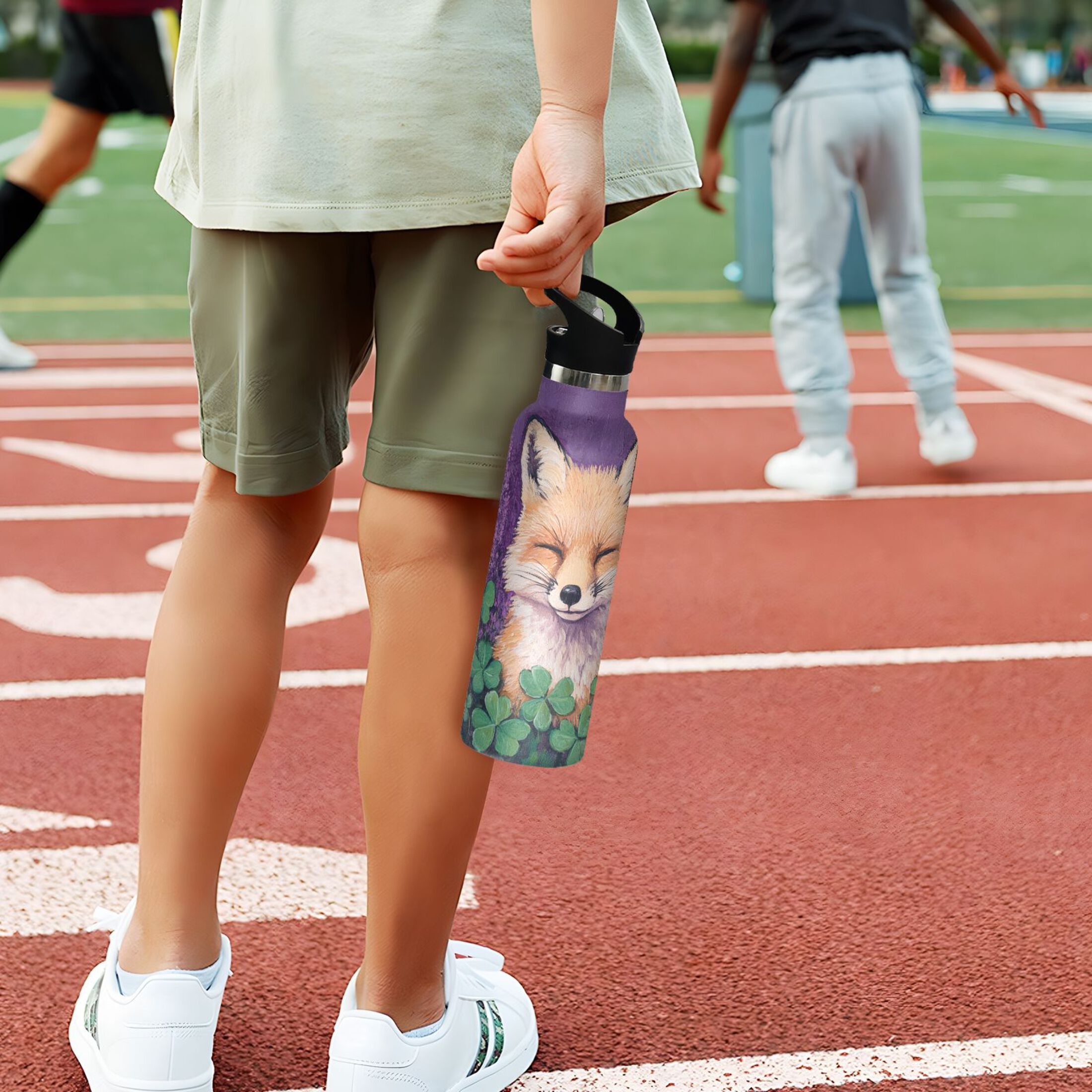 600ML Stainless Steel Insulated Cup Sports Water Bottle Portable Thermos Cup Water Glasses Insulated Tumblers Convenient and Durable Cute Sleeping Fox