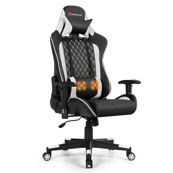 Goplus Massage Gaming Chair Reclining Racing Chair w/Lumbar Support and Headrest White