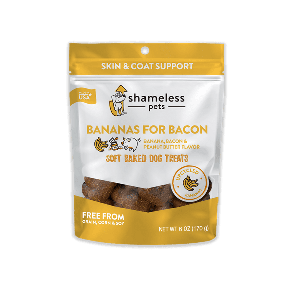 Shameless Pets, Bananas for Bacon Flavor, Soft Baked Dry Biscuit Treats for Dogs, 6 oz. Pouch