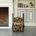 thumbnail image 2 of Indoor and Outdoor Patio Iron Firewood Log Cart with Fireplace Tool Rack, Black, 2 of 7