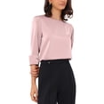 thumbnail image 4 of INSPIRE CHIC Satin Blouse for Women Dressy Casual Boat Neck 3/4 Sleeve Work Shirt S Dusty Pink, 4 of 5