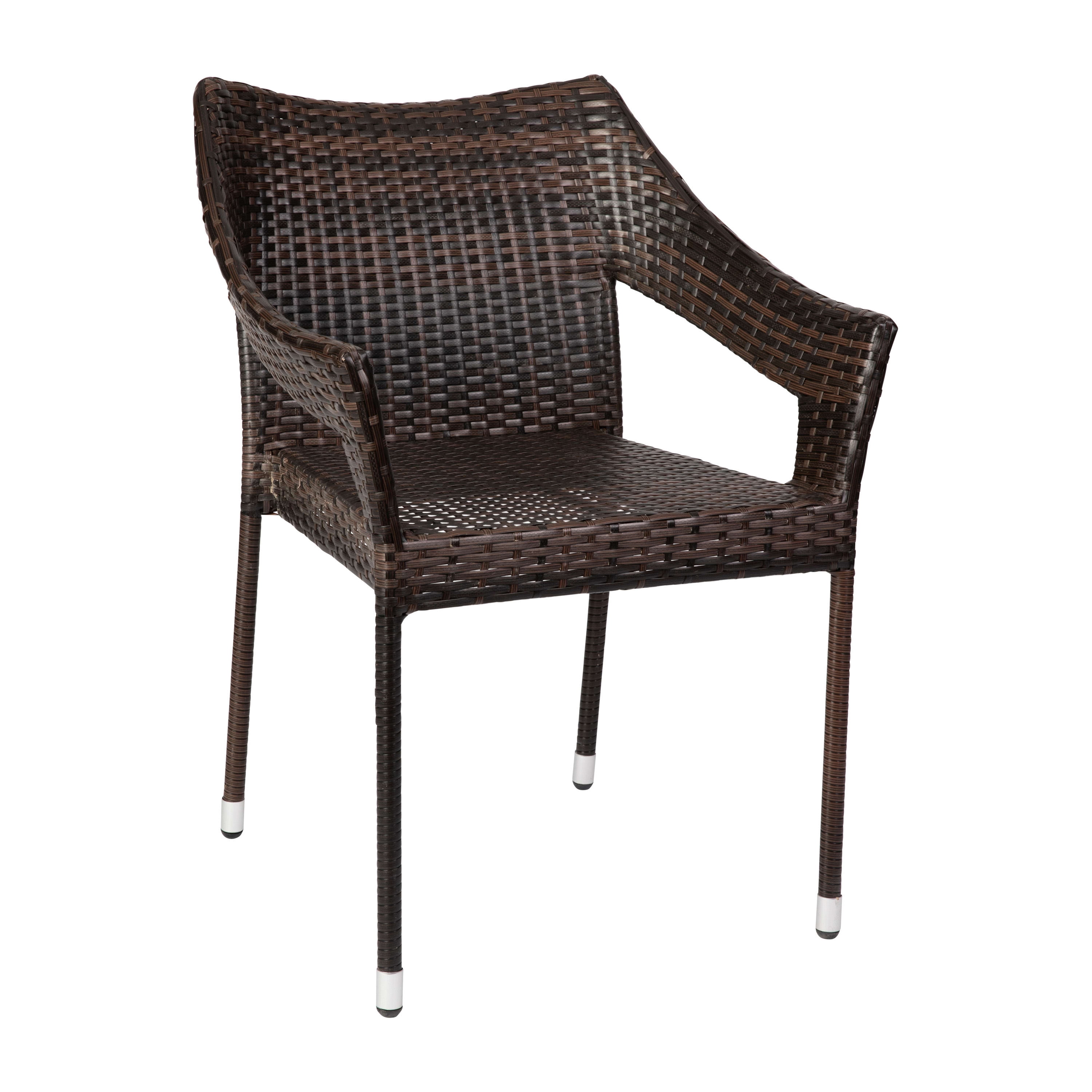 BizChair Commercial Grade Stacking Patio Chair, All Weather PE Rattan Wicker Patio Dining Chair in Espresso