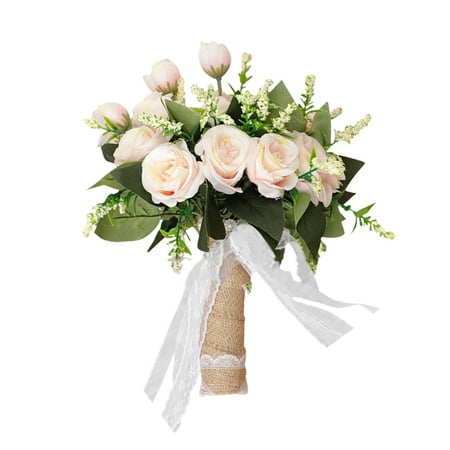 Tahtuvzn Home Decor Bridal Bridesmaid Champagne Rose Hand Bouquet License Photo Handle Wedding Simulation Bouquet Gift