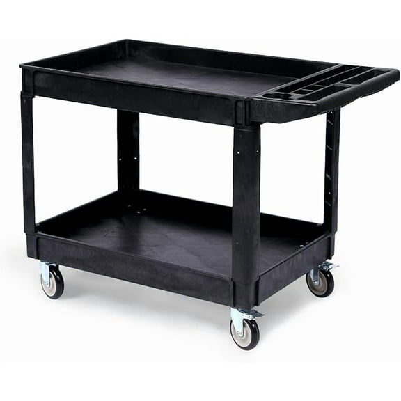 2 Tier Rolling Utility Cart, Heavy Duty Service Cart with Storage Handle, 360° Wheels, 550 Lbs Capacity, Plastic ToolCart Detailing Cart for Warehouse, Garage, Workshop, 40.5x17.7 in