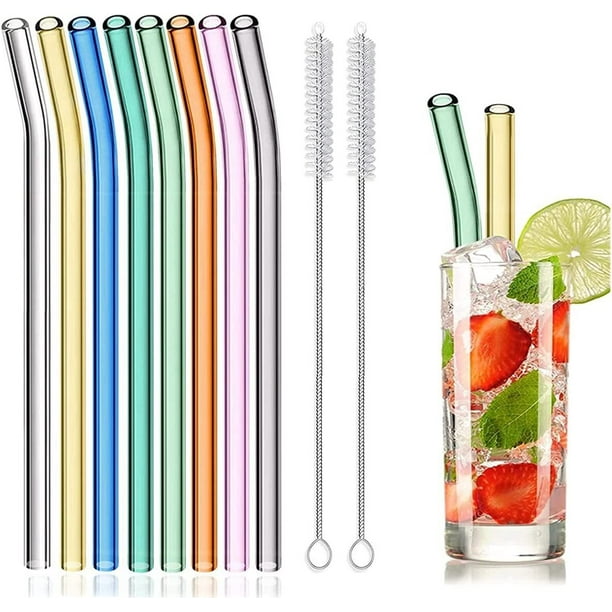 8 Pack Colored Reusable Glass Straws (8.5"*8mm）Clear Smoothie Drinking Straws with Cleaning