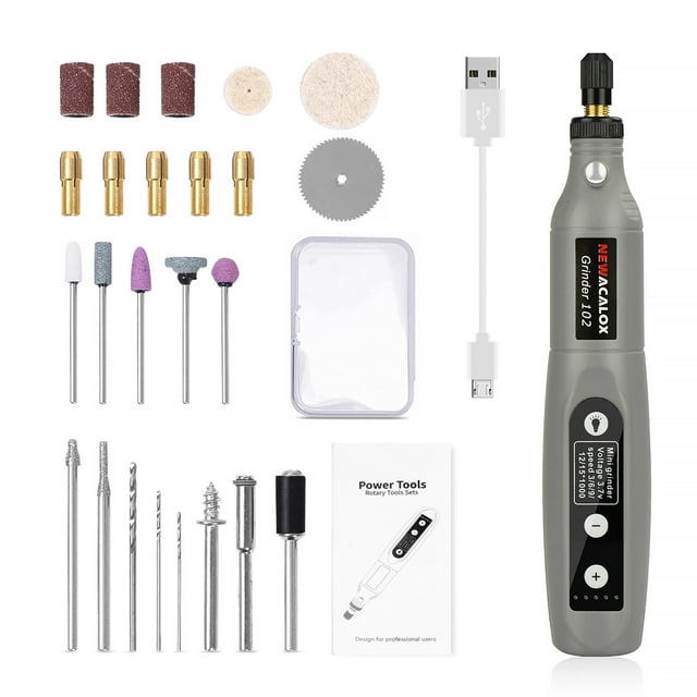 Portable Mini Electric Grinder with LED Light - 5-Speed USB Rechargeable Lithium Battery Tool Kit for Sanding, Grinding, Polishing Solid Wood Furniture - Versatile DIY & Carpentry Power Tool (Gray)