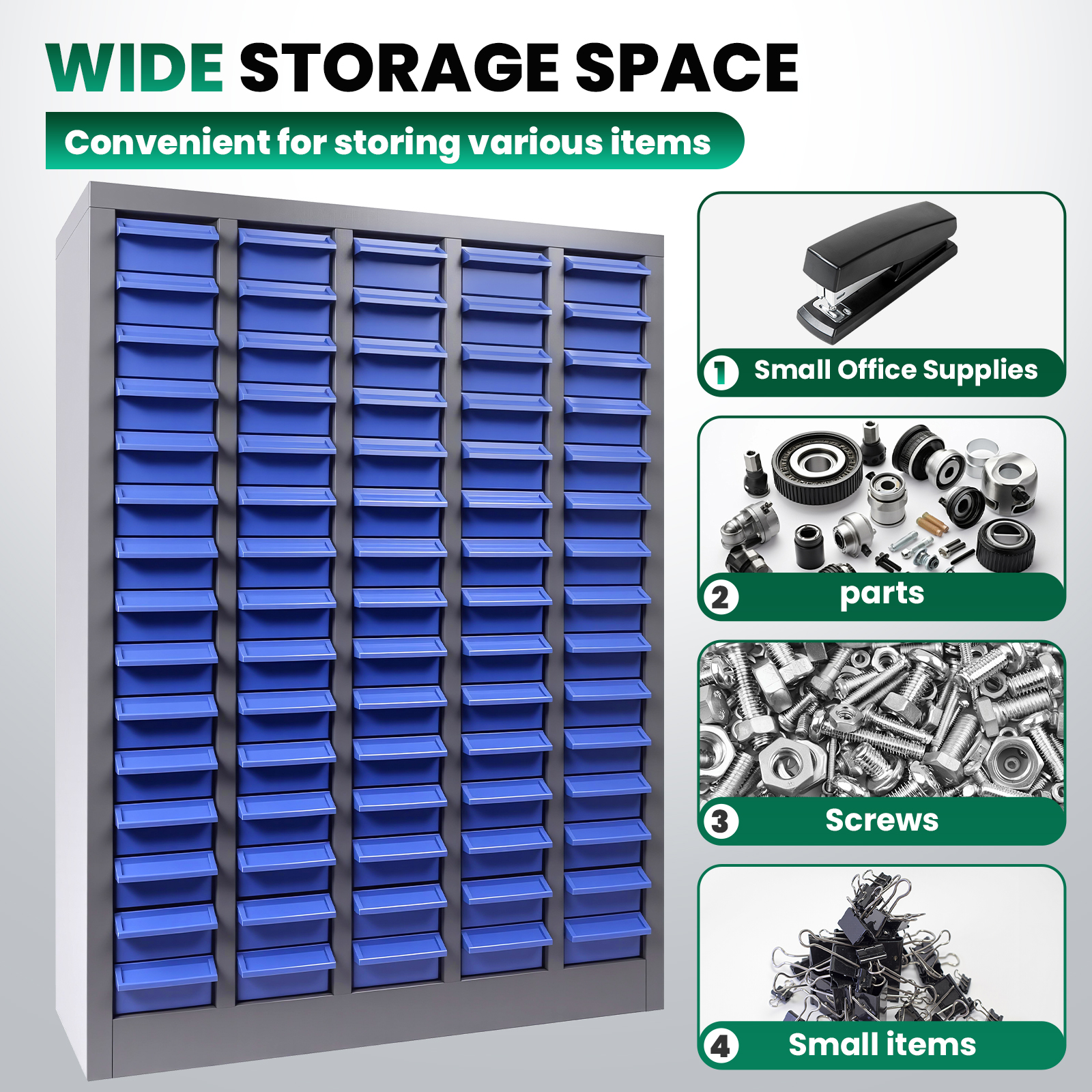 Parts Cabinet, Parts Cabinet, Bolt and Nut Tool Storage Cabinet with 75 Drawers, Heavy-Duty Build, Stackable Design and Clear Drawer Labels for Tool Hardware Storage Garage, Hobby Room