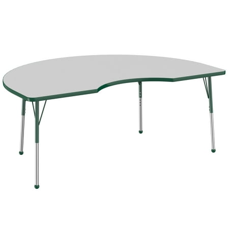48in X 72in Kidney Everyday T Mold Adjustable Activity Table Grey Green Standard Ball With Seven 12in Stack Chairs Green Ball Glide
