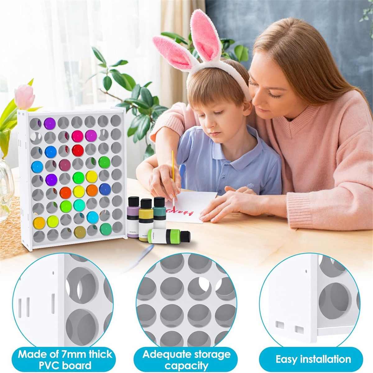 1 Pcs 63 Holes Craft Paint Storage Organizer Vertical Paint Rack Stand Wall Mounted Paint Organizers for ArtSupplies