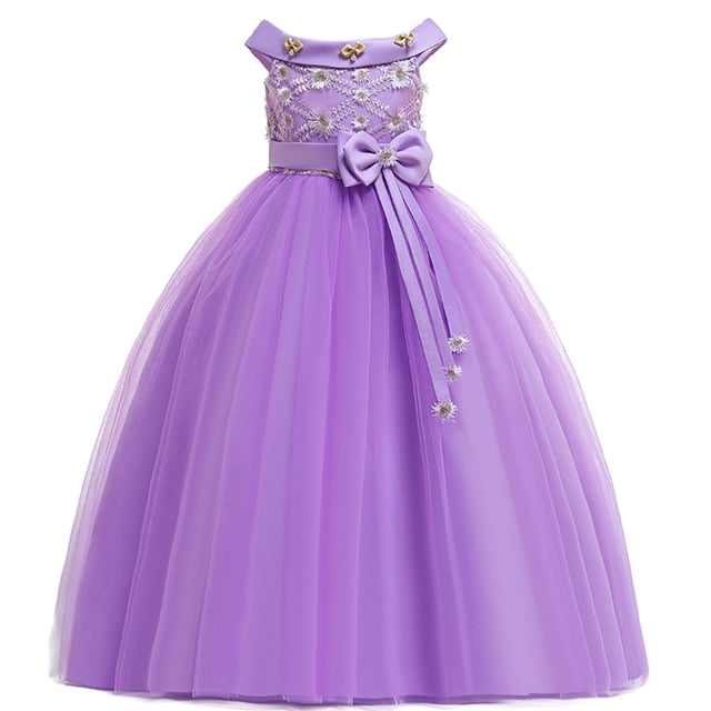 Vestido de novia con solapa y hombros descubiertos, vestido largo para niña de las flores, disfraz de fiesta infantil, vestido de princesa