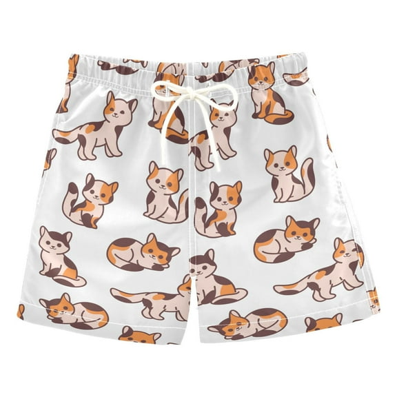 joogoo Boys Swim Trunks Cartoon Cats Beach Board Shorts Drawstring Swimsuit L